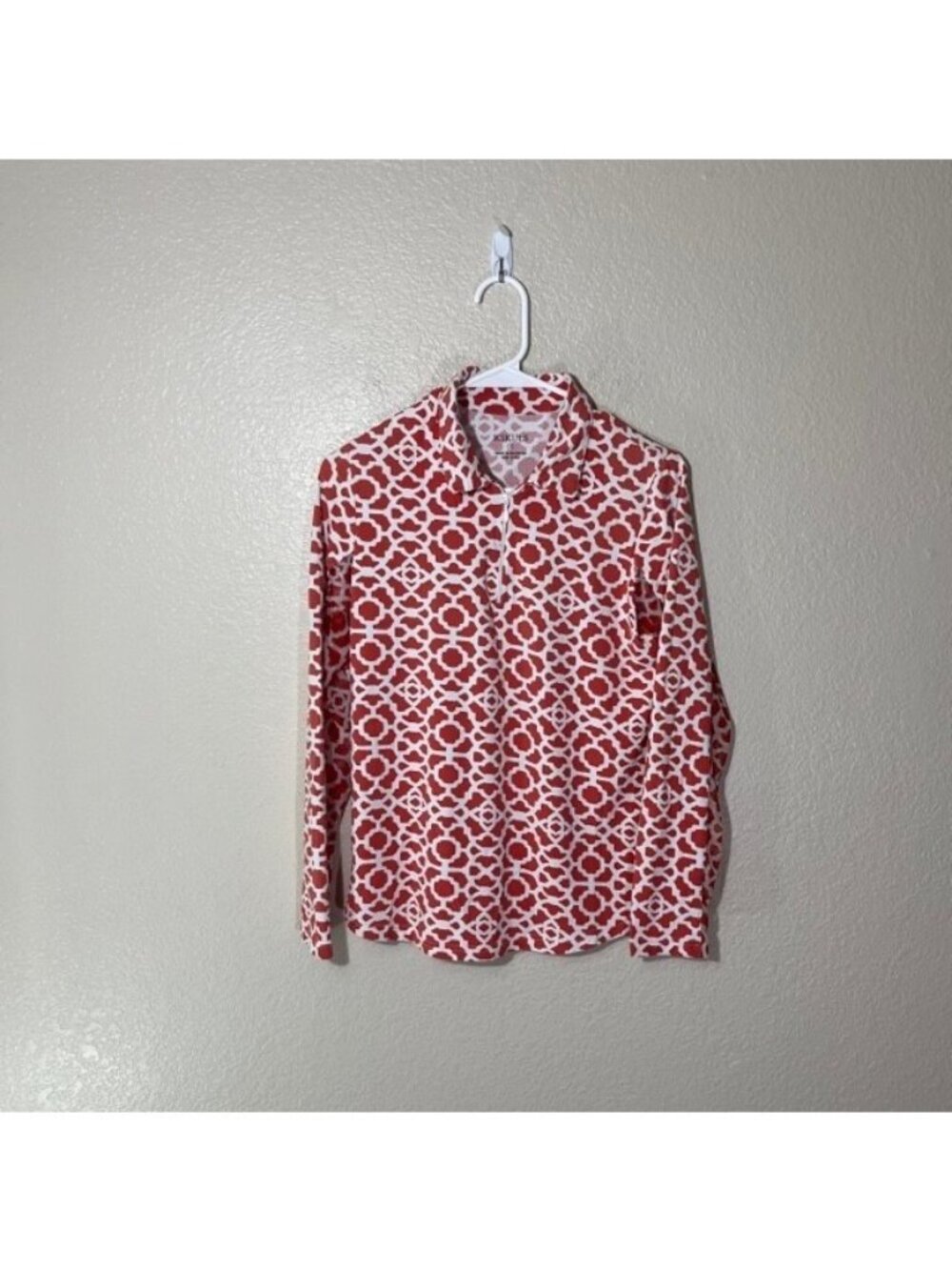ICIKULS Top Womens Small 1/4 Zip Polo Mesh Long Sleeve Golf Tennis Red-Orange